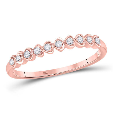 14kt Yellow Gold Womens Round Diamond Heart Stackable Band Ring 1/10 Cttw