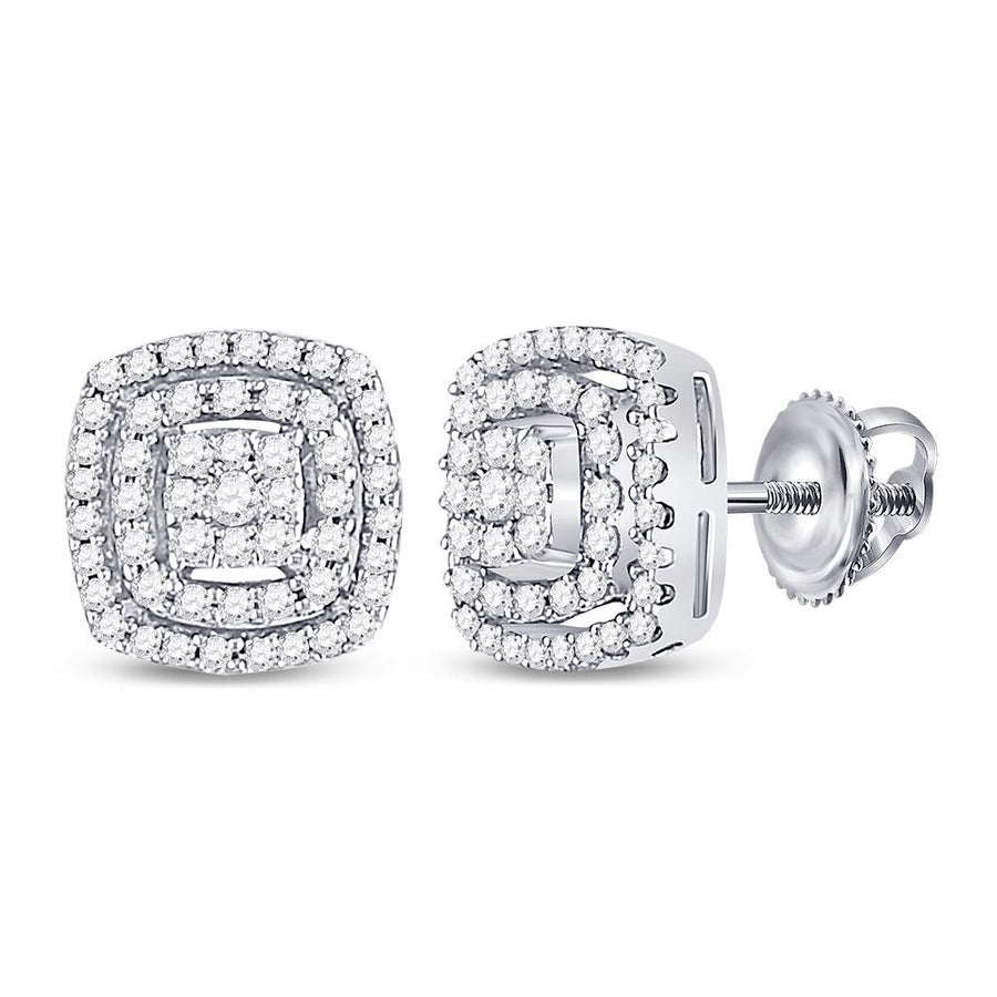 10kt White Gold Womens Round Diamond Square Frame Cluster Earrings 1/4 Cttw