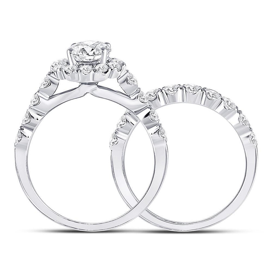 14kt White Gold Round Diamond Bridal Wedding Ring Band Set 2 Cttw