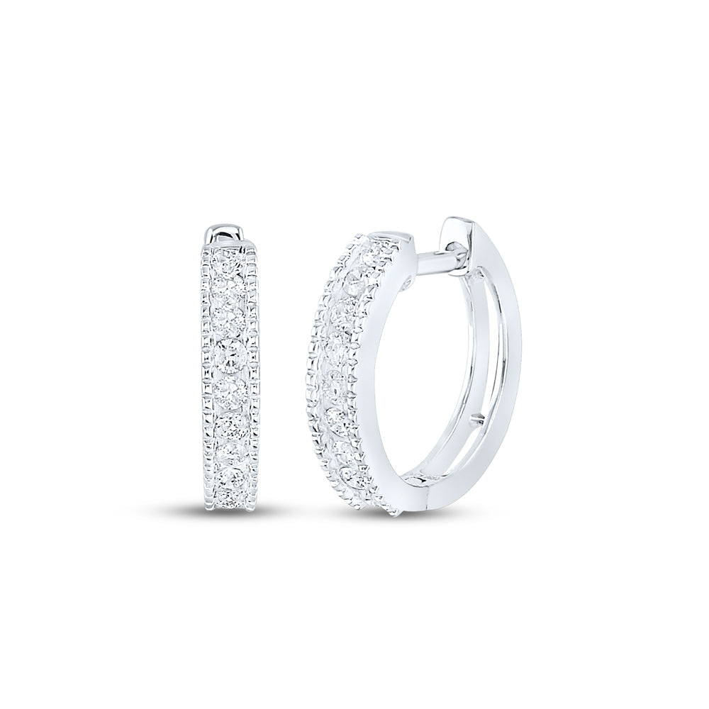 10kt White Gold Womens Round Diamond Hoop Earrings 1/4 Cttw