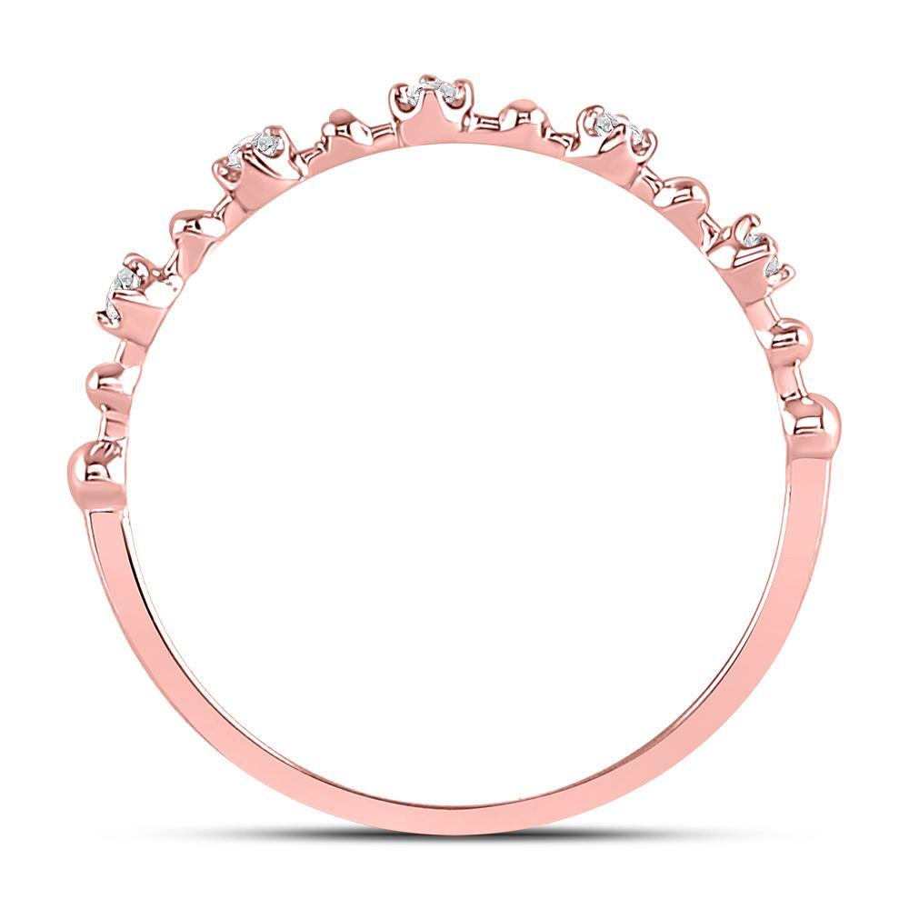 10kt Rose Gold Womens Round Diamond Bead Dot Stackable Ring 1/20 Cttw