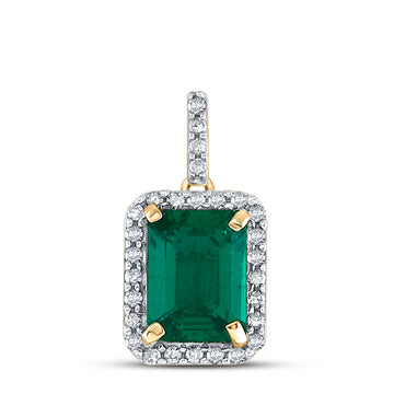 10kt Yellow Gold Womens Cushion Synthetic Emerald Solitaire Pendant 1-1/2 Cttw