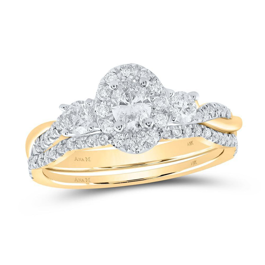 14kt Yellow Gold Oval Diamond Halo Bridal Wedding Ring Band Set 3/4 Cttw