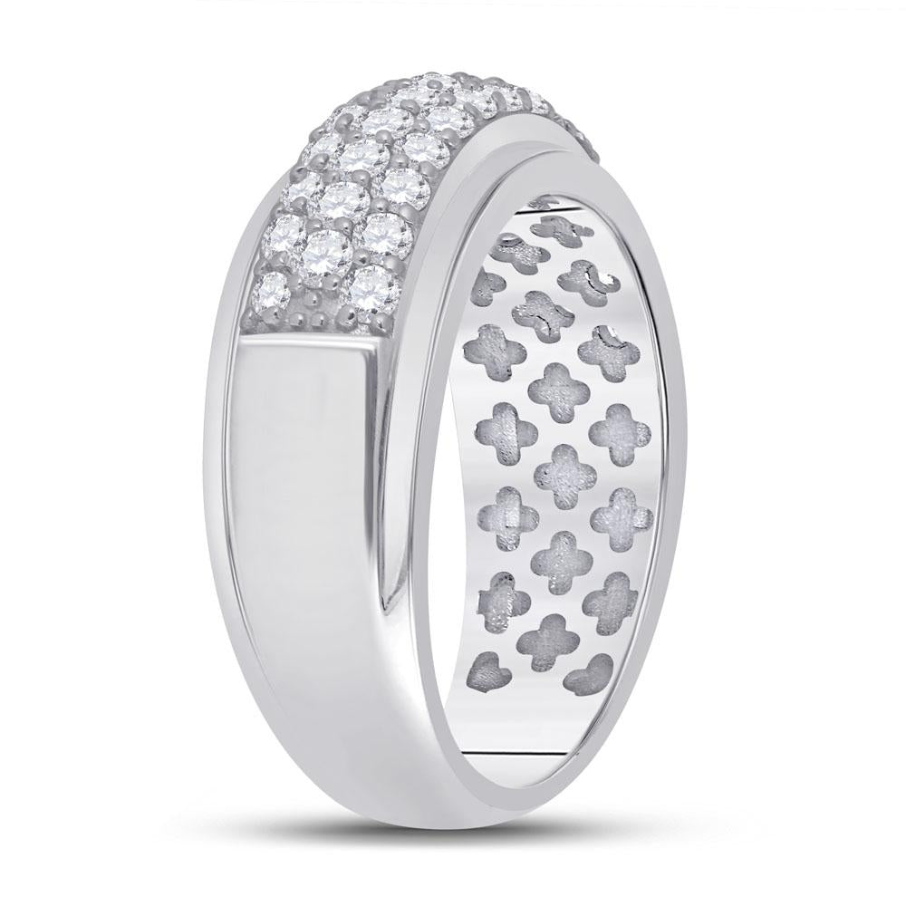 14kt White Gold Mens Round Diamond Pave Band Ring 1-1/2 Cttw
