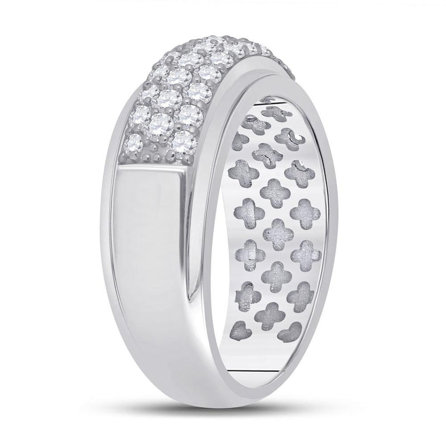 14kt White Gold Mens Round Diamond Pave Band Ring 1-1/2 Cttw