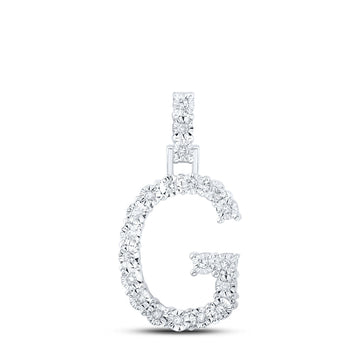 10kt White Gold Womens Round Diamond G Initial Letter Pendant 1/10 Cttw