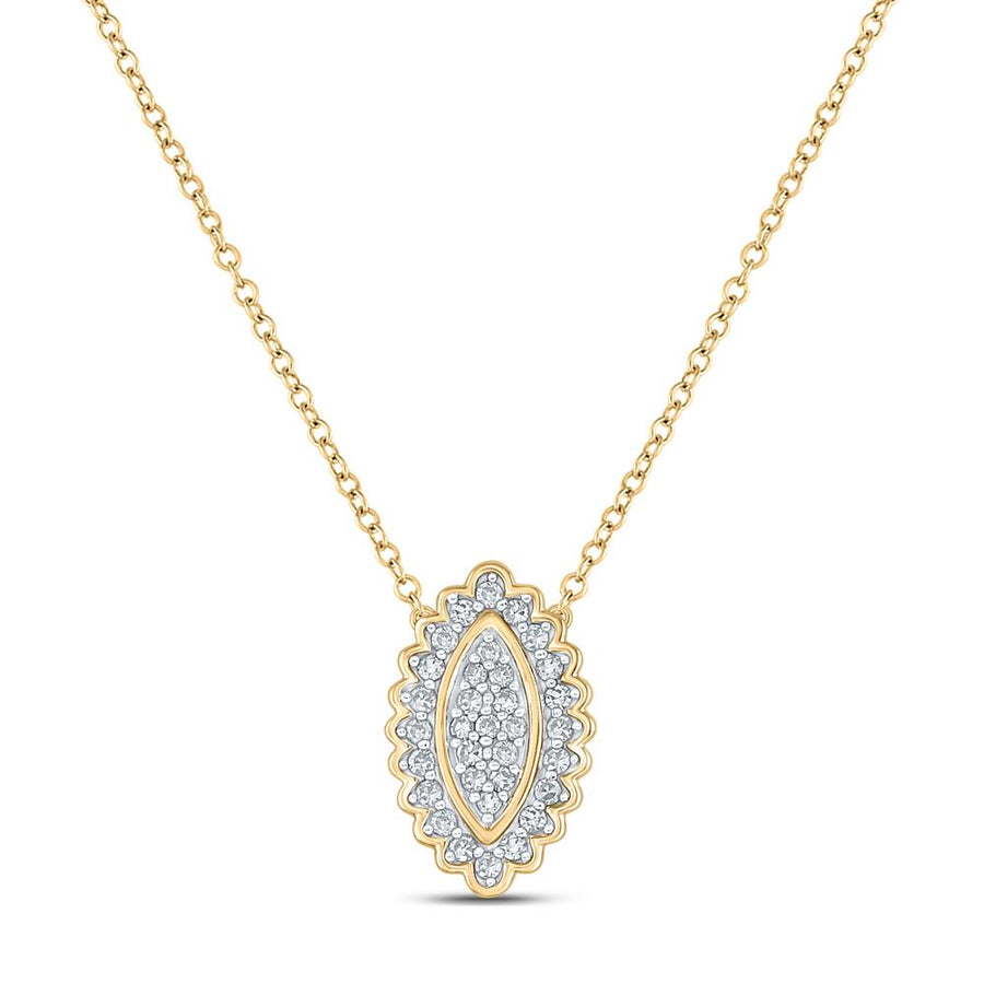 10kt Yellow Gold Womens Round Diamond Vertical Oval Necklace 1/5 Cttw