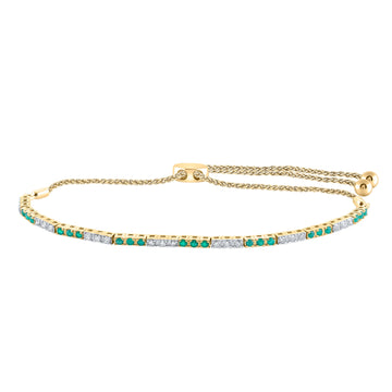 14kt Yellow Gold Womens Round Emerald Diamond Bolo Bracelet 3/4 Cttw