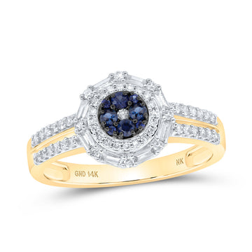 14kt Yellow Gold Womens Round Blue Sapphire Diamond Fashion Ring 3/8 Cttw