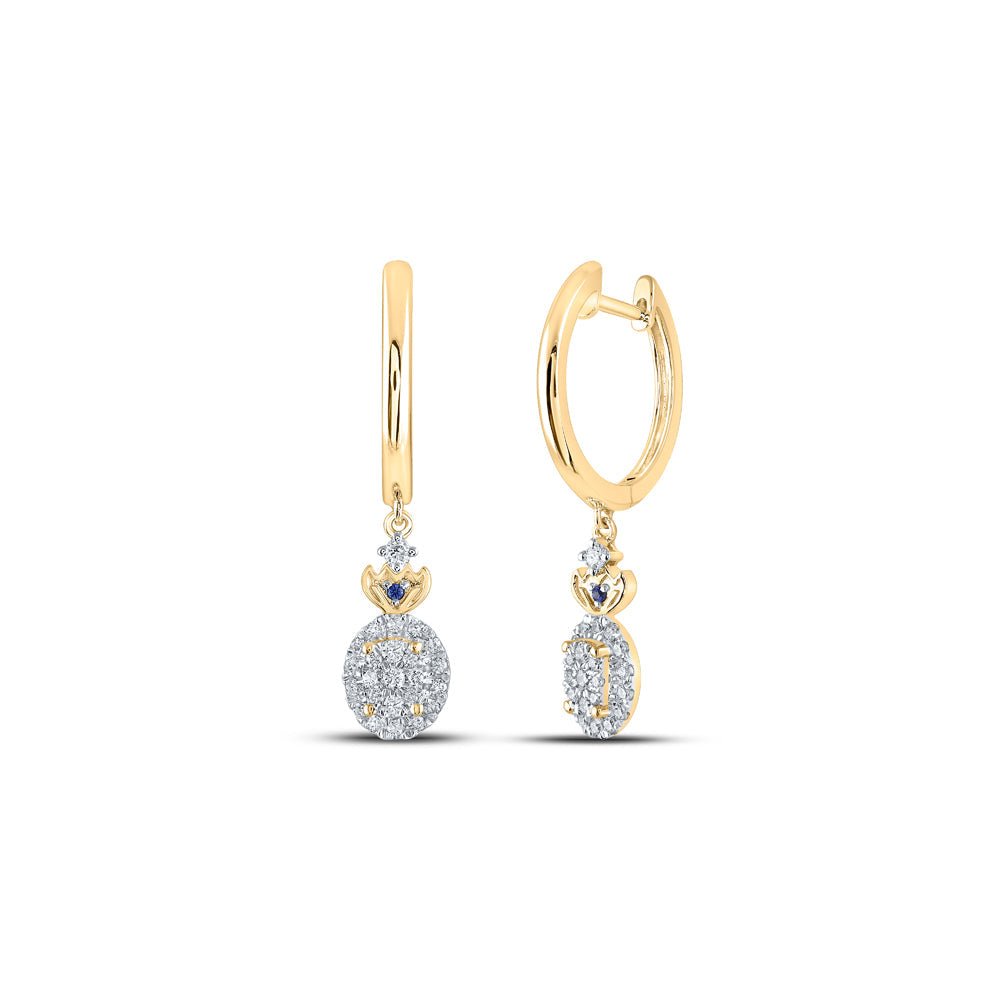 14kt Yellow Gold Womens Round Diamond Hoop Oval Dangle Earrings 1/3 Cttw