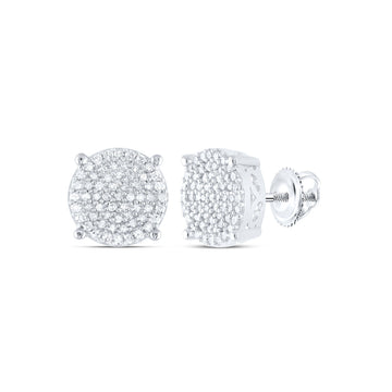 Sterling Silver Womens Round Diamond Cluster Earrings 1/2 Cttw