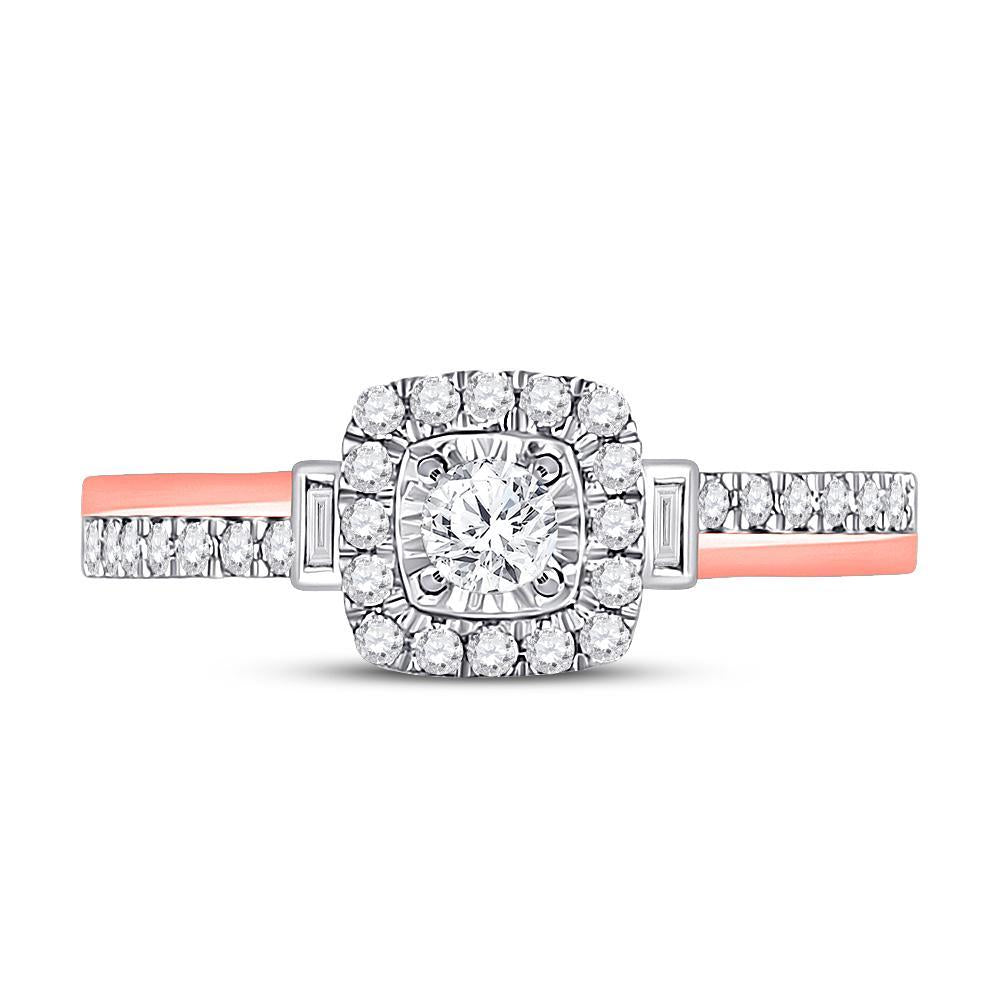 10kt Two-tone Gold Round Diamond Halo Bridal Wedding Engagement Ring 1/2 Cttw