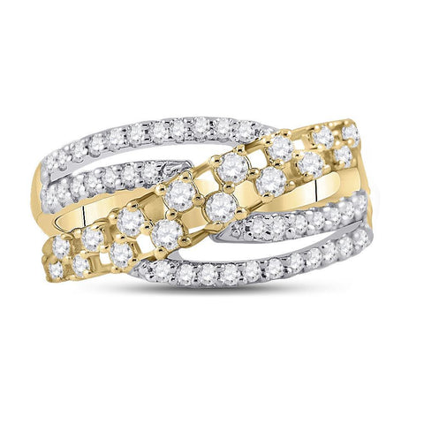 10kt Yellow Gold Womens Round Diamond Crossover Strand Band Ring 3/4 Cttw