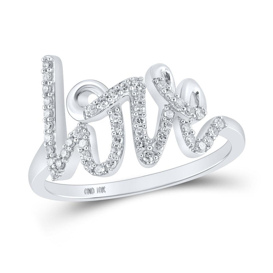 10kt White Gold Womens Round Diamond Love Fashion Ring 1/5 Cttw