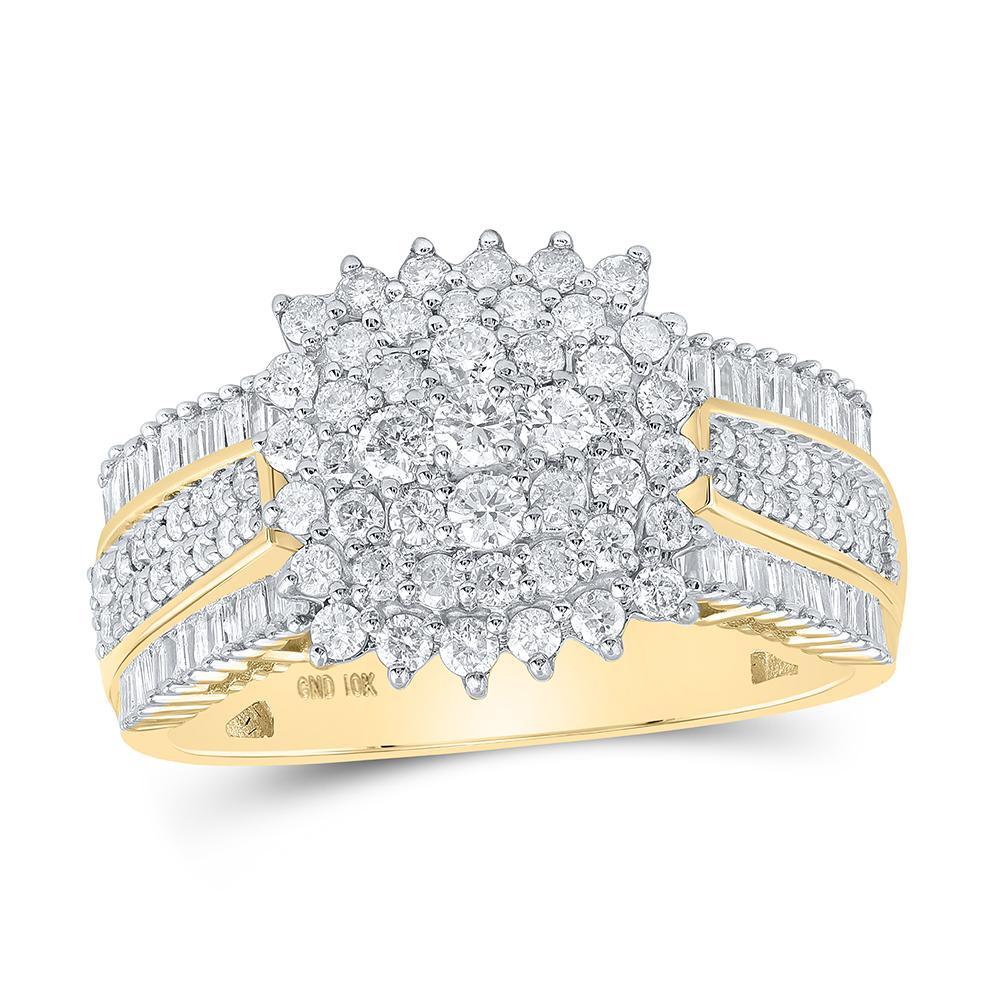 10kt Yellow Gold Womens Round Diamond Cluster Ring 1 Cttw