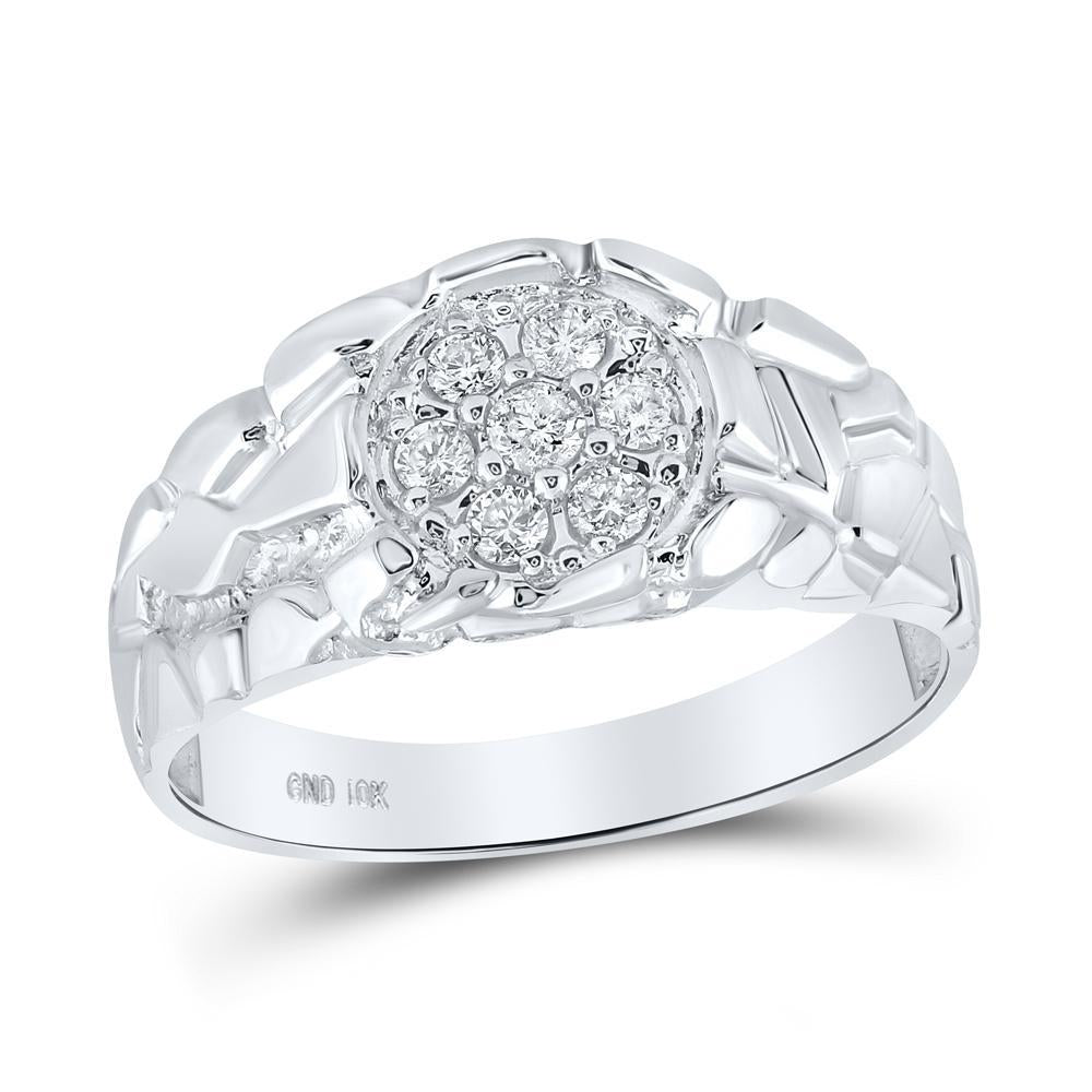 10kt White Gold Mens Round Diamond Cluster Nugget Band Ring 1/4 Cttw