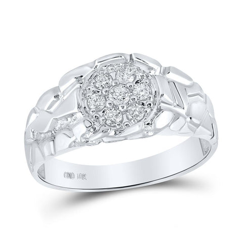 10kt White Gold Mens Round Diamond Cluster Nugget Band Ring 1/4 Cttw