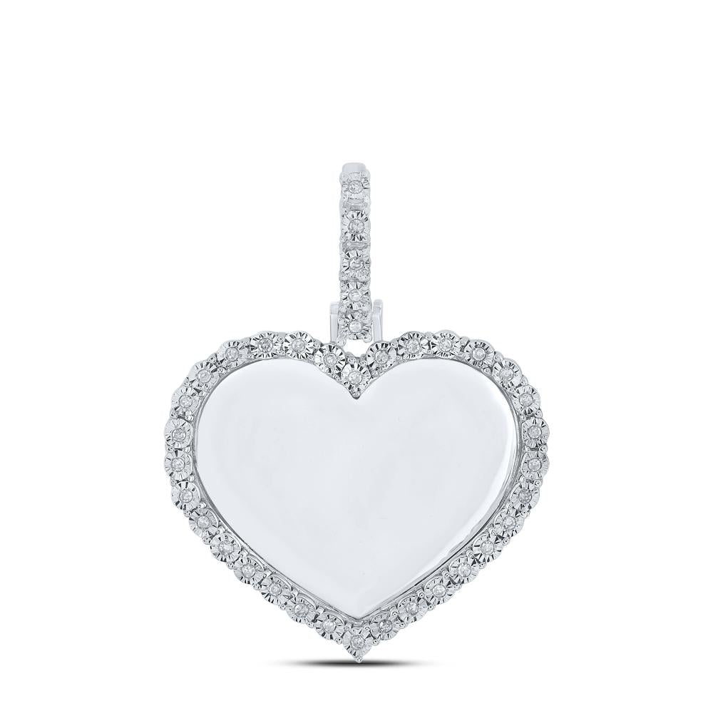10kt White Gold Mens Round Diamond Heart Memory Charm Pendant 1/10 Cttw