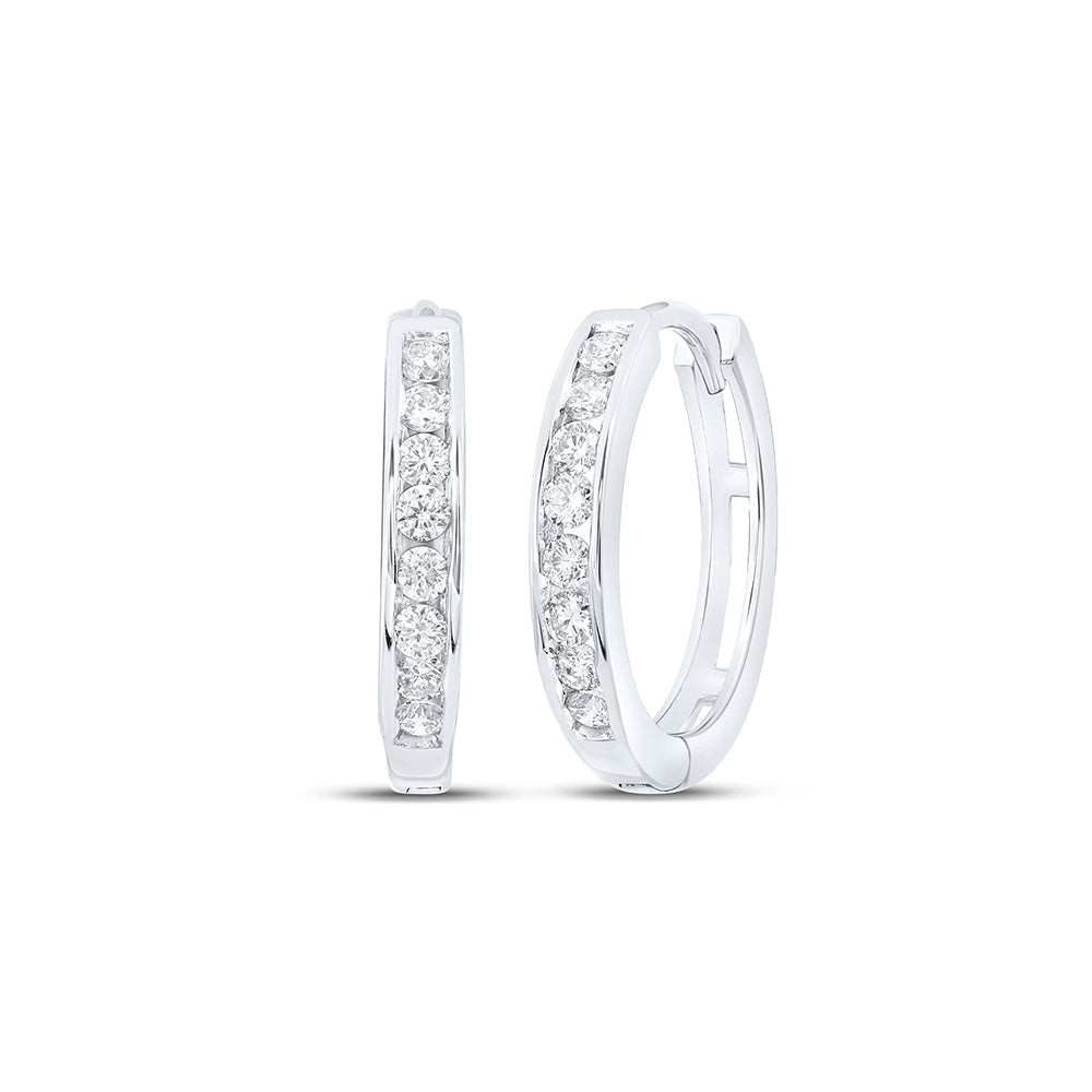 10kt White Gold Womens Round Diamond Hoop Earrings 1/4 Cttw
