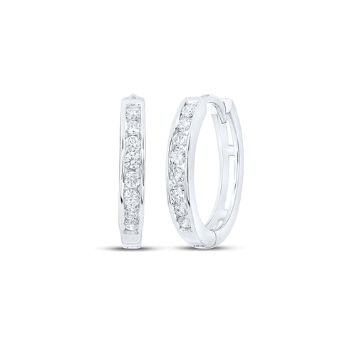 10kt White Gold Womens Round Diamond Hoop Earrings 1/4 Cttw