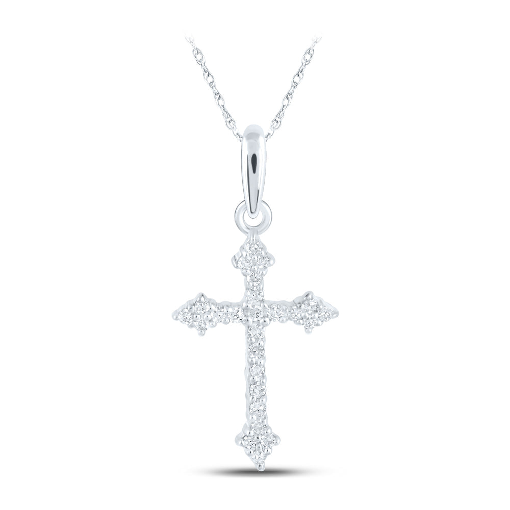10kt White Gold Womens Round Diamond Cross Pendant 1/10 Cttw
