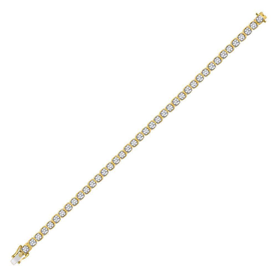 10kt Yellow Gold Mens Round Diamond Cluster Fashion Bracelet 3 Cttw