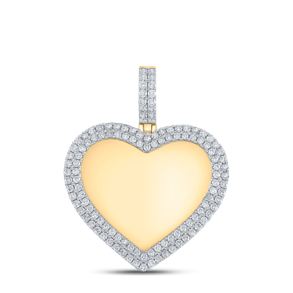 10kt Yellow Gold Mens Round Diamond Heart Memory Charm Pendant 2 Cttw