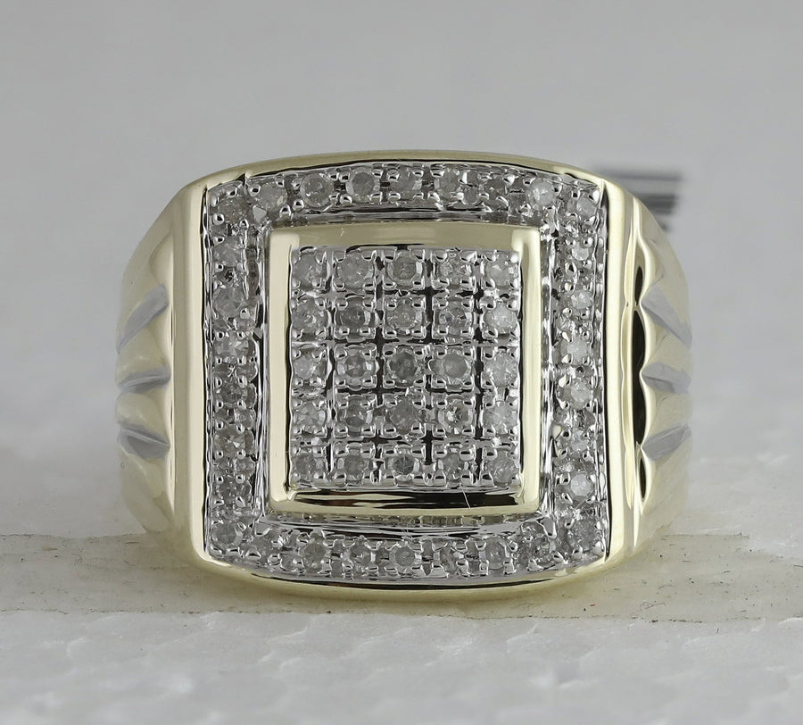 10kt Yellow Gold Mens Round Diamond Square Cluster Ring 1/2 Cttw