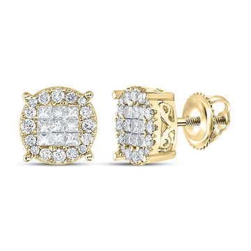 14kt Yellow Gold Womens Princess Diamond Cluster Earrings 1 Cttw