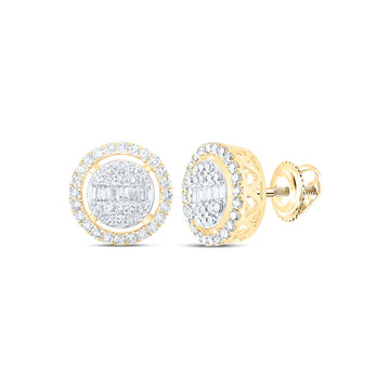 10kt Yellow Gold Womens Baguette Diamond Circle Earrings 1/2 Cttw