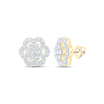 10kt Yellow Gold Womens Round Diamond Flower Cluster Earrings 2 Cttw