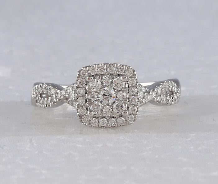10kt White Gold Womens Round Diamond Square Cluster Ring 1/2 Cttw