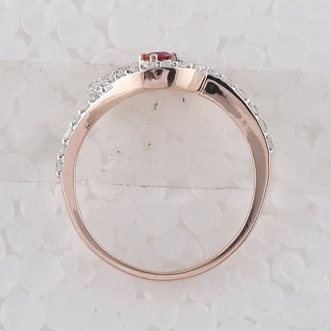 10kt Rose Gold Womens Round Ruby Diamond Heart Ring 3/8 Cttw