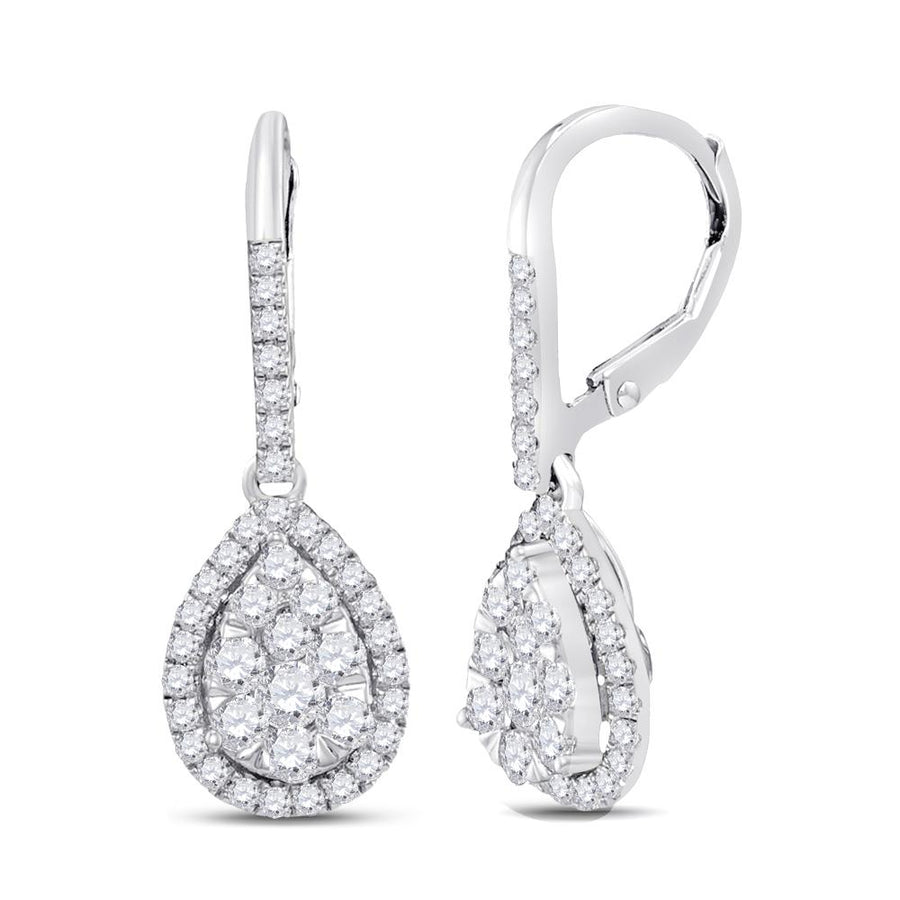 14kt White Gold Womens Round Diamond Leverback Teardrop Dangle Earrings 1-3/8 Cttw