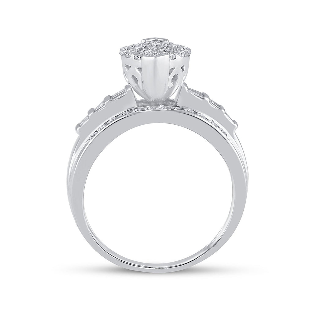 10kt White Gold Round Diamond Cluster Bridal Wedding Engagement Ring 1 Cttw