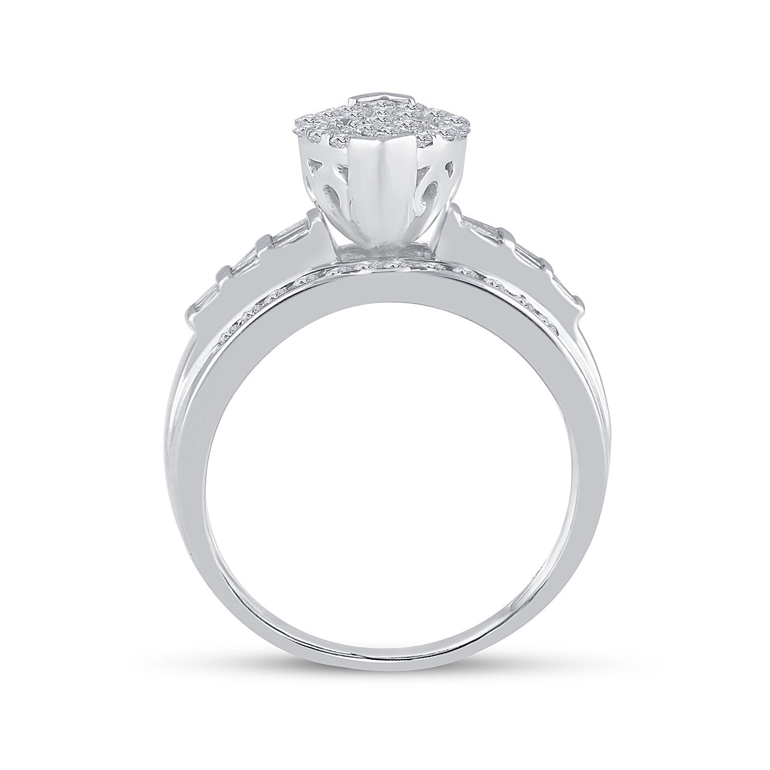 10kt White Gold Round Diamond Cluster Bridal Wedding Engagement Ring 1 Cttw