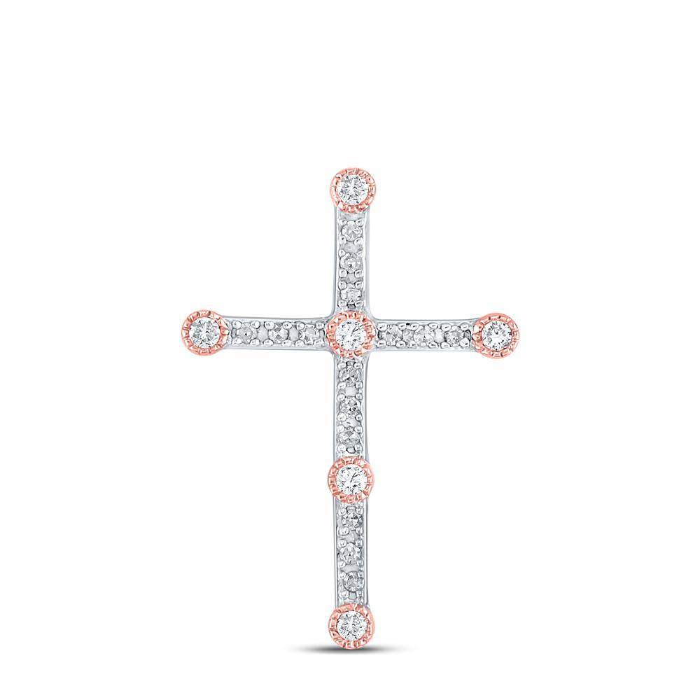 10kt Two-tone Gold Womens Round Diamond Cross Pendant 1/4 Cttw
