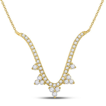 14kt Yellow Gold Womens Round Diamond Modern-V Fashion Necklace 1/4 Cttw