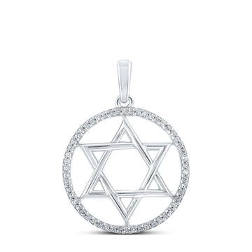 Sterling Silver Womens Round Diamond Star of David Religious Pendant 1/10 Cttw