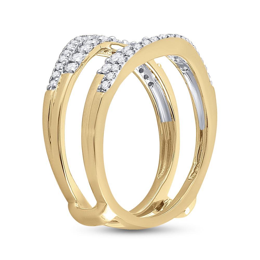 14kt Yellow Gold Womens Round Diamond Wedding Wrap Ring Guard Enhancer 1/2 Cttw