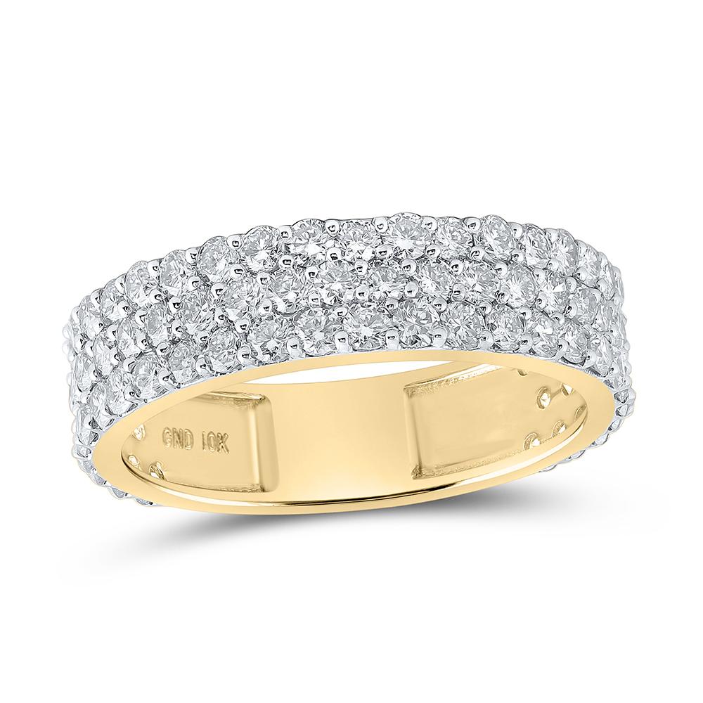 10kt Yellow Gold Mens Round Diamond 3-Row Pave Band Ring 2-5/8 Cttw