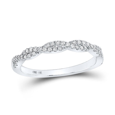 14kt White Gold Womens Round Diamond Twist Stackable Band Ring 1/4 Cttw
