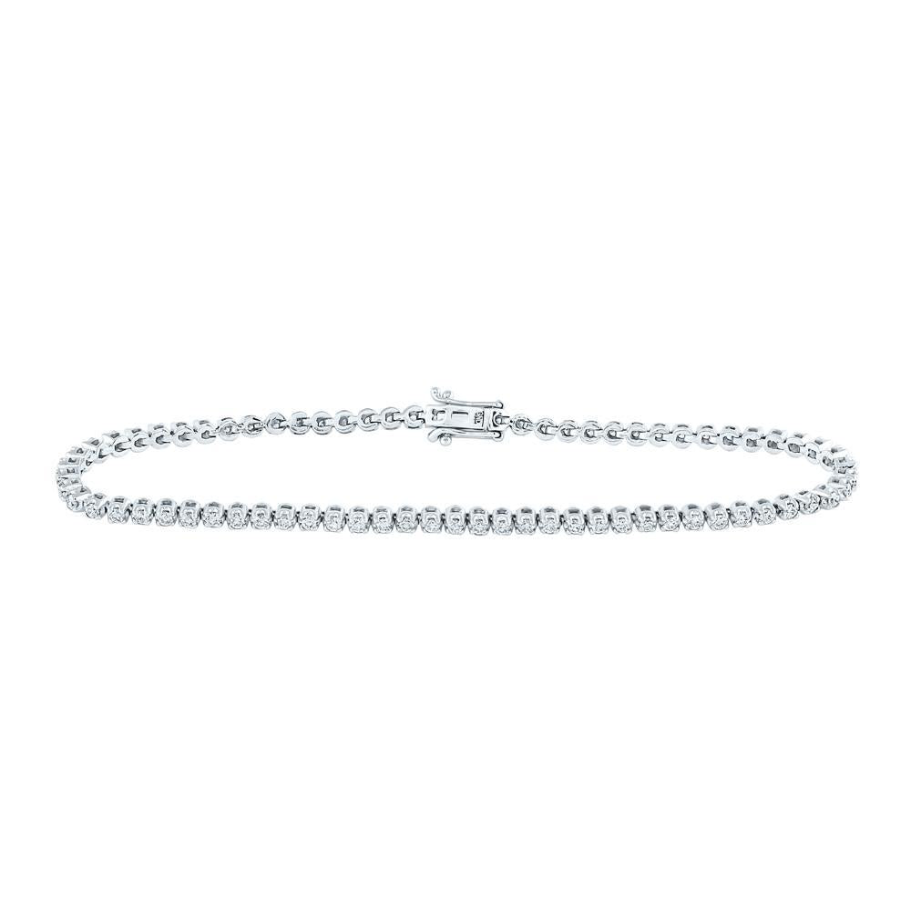 10kt White Gold Womens Round Diamond Studded Tennis Bracelet 1-1/5 Cttw