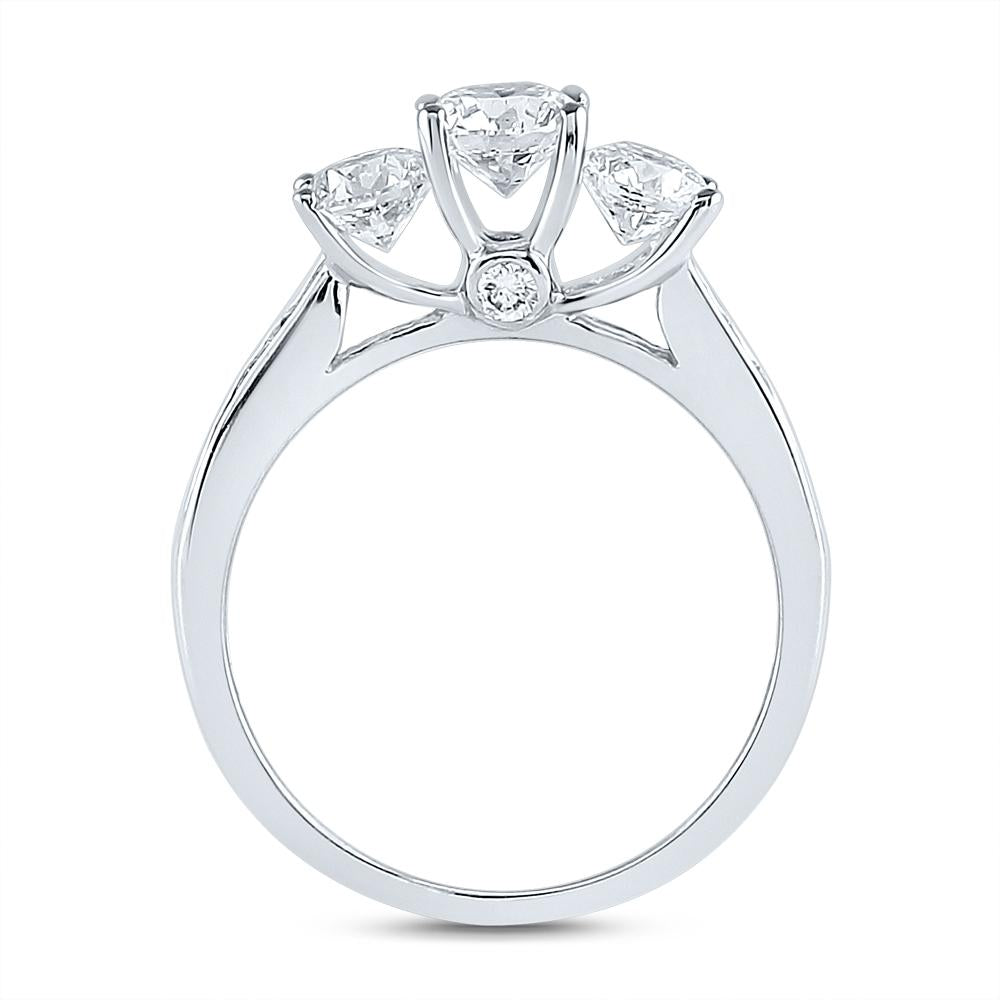 14kt White Gold Round 3-Stone Diamond Bridal Wedding Ring Band Set 2 Cttw