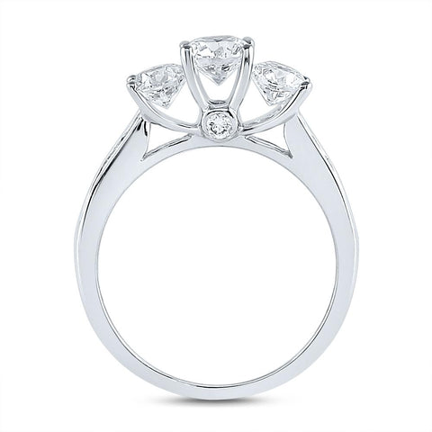14kt White Gold Round 3-Stone Diamond Bridal Wedding Ring Band Set 2 Cttw