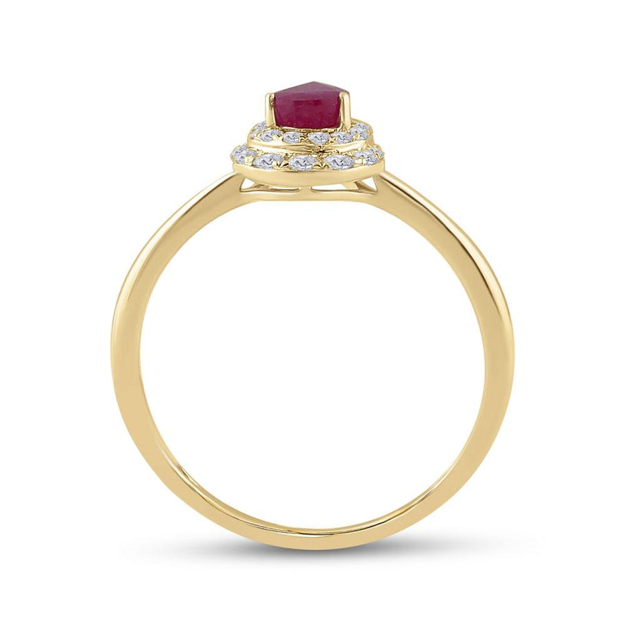 14kt Yellow Gold Womens Pear Ruby Diamond Halo Solitaire Ring 3/4 Cttw