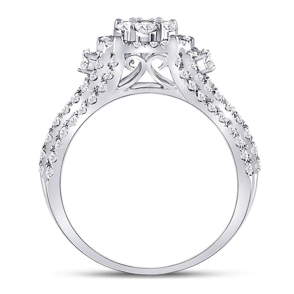 10kt White Gold Womens Round Diamond Flower Cluster Ring 1-1/4 Cttw