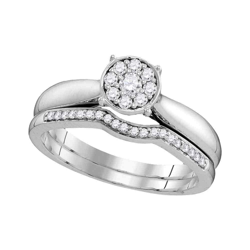 10kt White Gold Round Diamond Bridal Wedding Ring Band Set 1/4 Cttw
