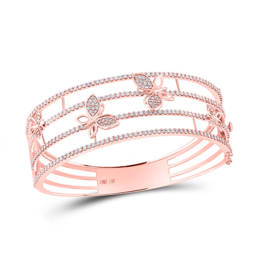 14kt Rose Gold Womens Round Diamond Butterfly Bangle Bracelet 2 Cttw
