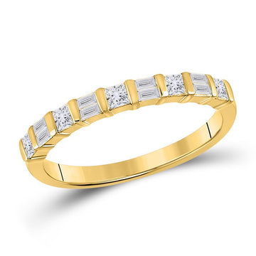 14kt Yellow Gold Womens Baguette Princess Diamond Band Ring 1/2 Cttw